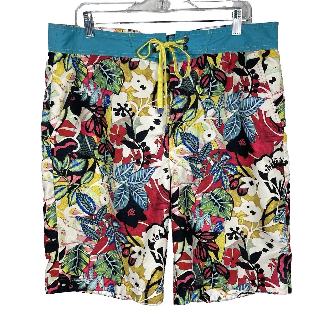 Robert Graham Barbarito Board Shorts Men's 36 Floral Swim Trunks Tropical Beach